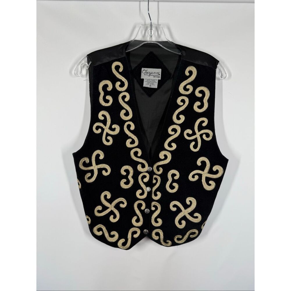 001 -- Cheyenne Autumn snap front State of Oklahoma black suede Leather vest siz
